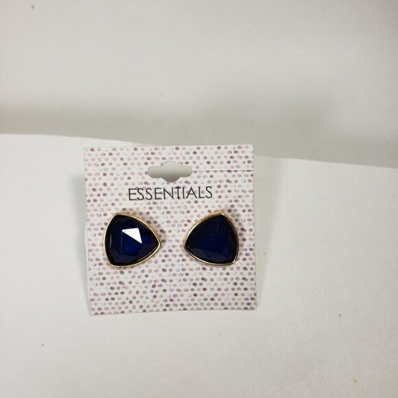 Blue Faceted Triangle Stud Earrings – Gold Triangle Trim – Geometric Jewelry - Picture 6 of 13